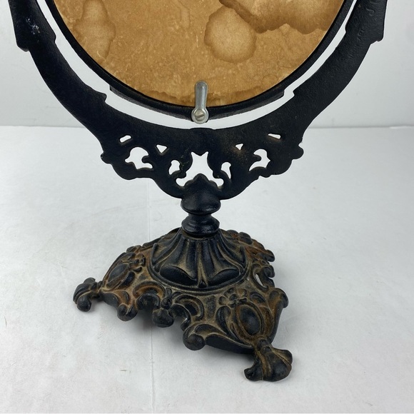 Vintage Victorian Table Top Vanity Oval Black Mirror Cast Iron Ornate Swivel MCM - Picture 6 of 7